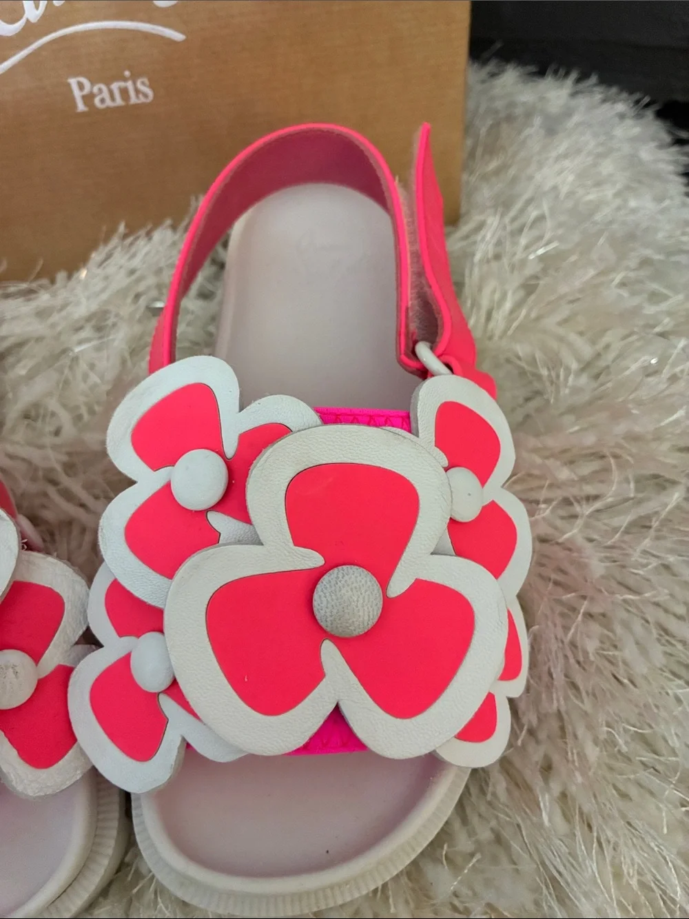 Christian Louboutin Kids Hot Pink and White Floral Sandals